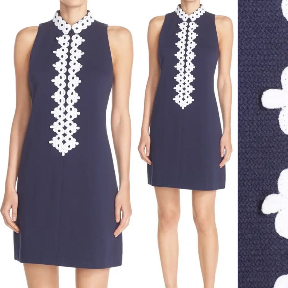 Lilly Pulitzer Navy Mini Dress with White Crochet Appliqué